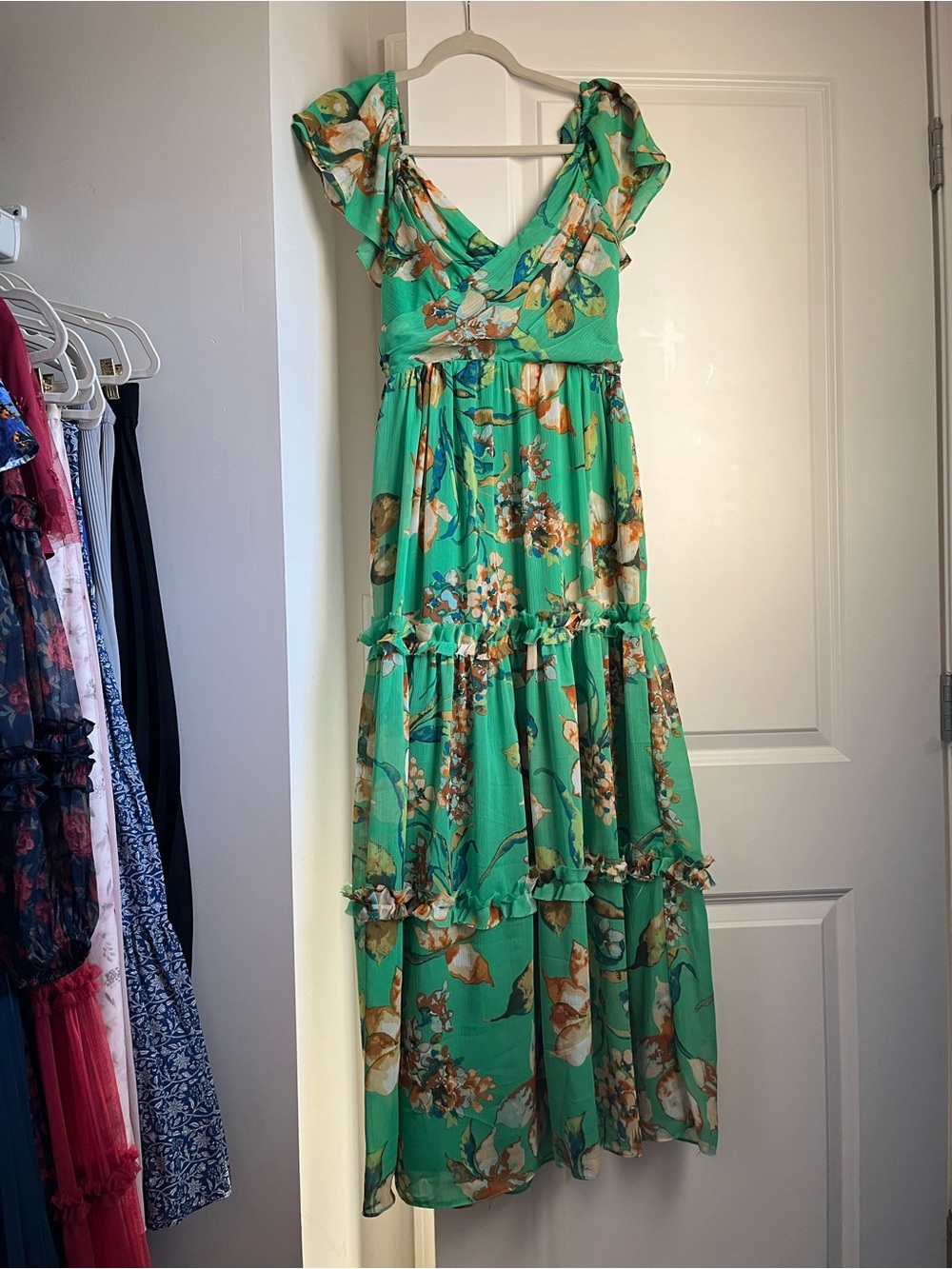Aqua Floral Maxi Dress - sz Small